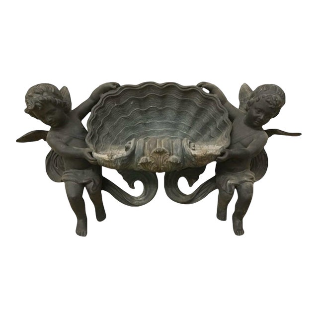 Exceptional Italian Bronze Wall Fountain - Two Putti & Scallop Shell For Sale