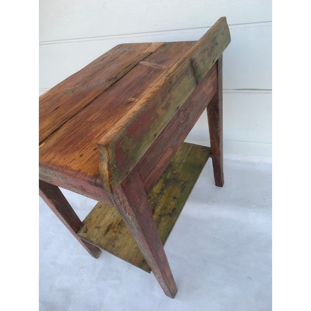 1930s Wabi Sabi Rustic Wooden Table with Drawer and Shelf, 1930s For Sale - Image 5 of 18