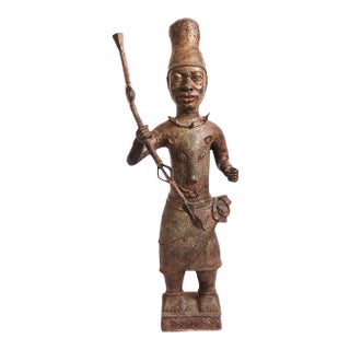 Vintage Original Bronze Benin Nigeria Warrior Sculpture For Sale