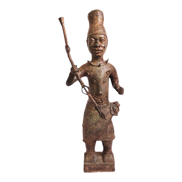 Vintage Original Bronze Benin Nigeria Warrior Sculpture For Sale