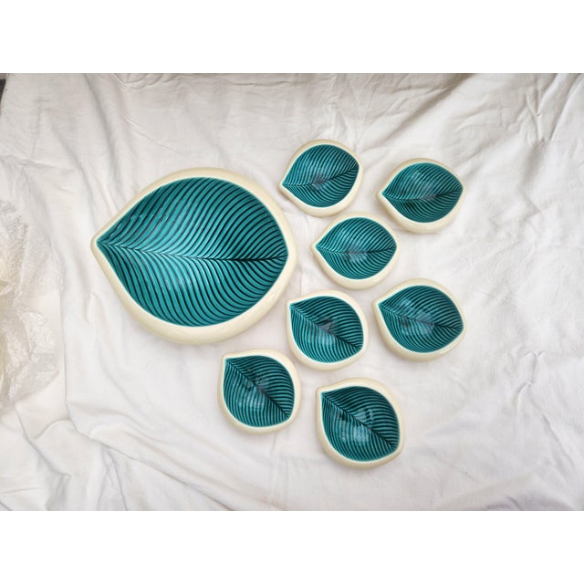 Vintage French Verceram Leaf Plate with Small Dishes, 1950s, Set of 8 For Sale - Image 17 of 17