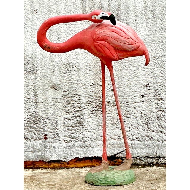 Make a bold statement with this stunning vintage fiberglass flamingo, a rare mid-century modern piece that exudes tropical...