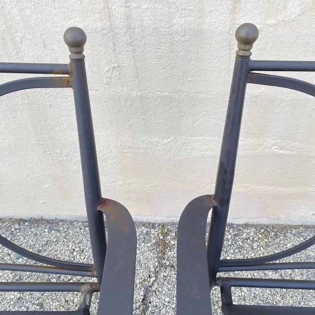 Neoclassical Regency Aluminum & Steel Metal Outdoor Patio Arm Chair - Set of 4 For Sale - Image 4 of 12