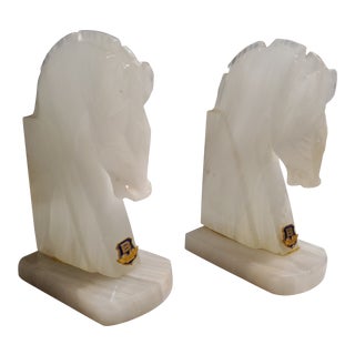 1960s Vintage Marble Horse Head Stallion Bookends- A Pair For Sale