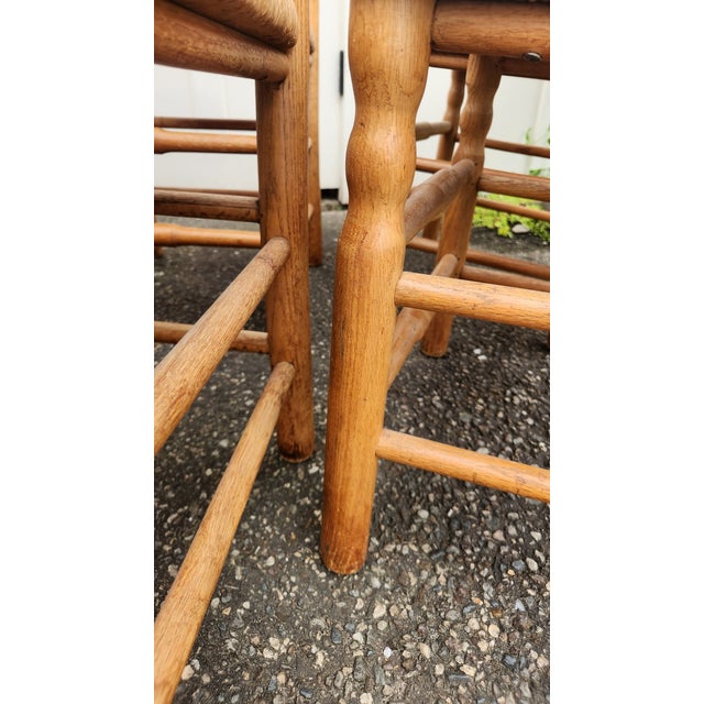 Vintage Set of 10 Light Oak Ladder-Back Rush Seat Dining Chairs For Sale - Image 9 of 18