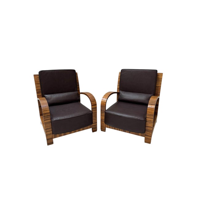 Vintage Art Deco Lounge Chairs with Leather Cushions, 1930s, Set of 2 For Sale - Image 9 of 15