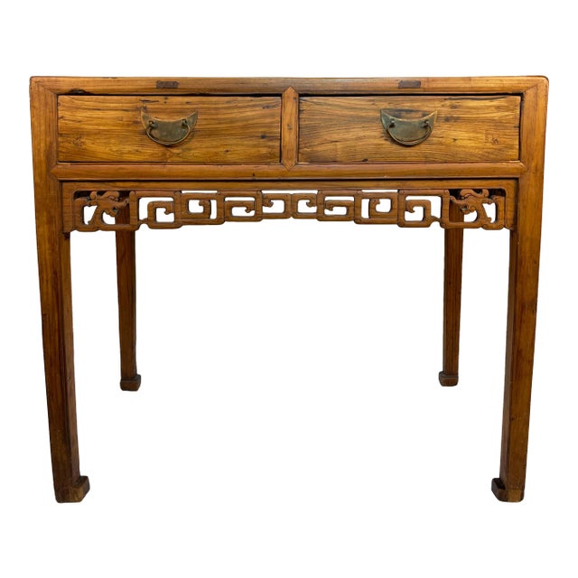 Antique Chinese Hand-Carved Elm Console Table For Sale