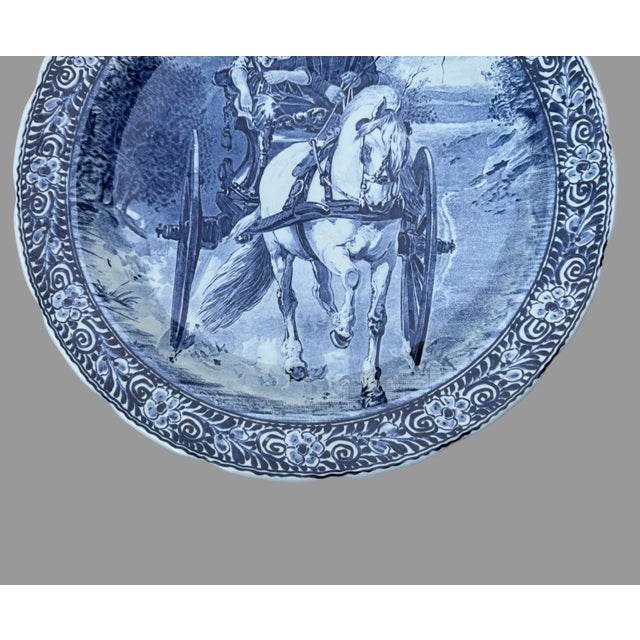 American Vintage Boch Belgium Blue & White Decorated Scenic 15.5” Charger White Horse For Sale - Image 3 of 5