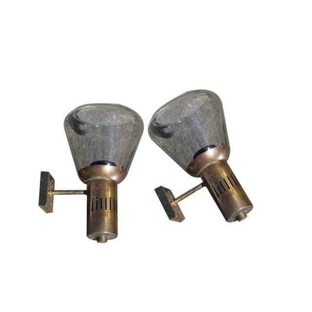 Italian Brass and Glass Applique, 1950s, Set of 2 For Sale