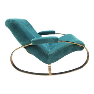1970s In the Style of Guido Faleschini Chrome and Brass Milo Baughman Rocking Chair For Sale