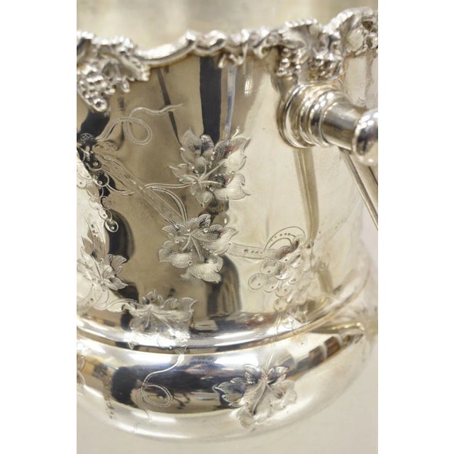 Silver Antique Bscep English Victorian Silver Plated Grapevine Ice Bucket With Handle For Sale - Image 8 of 11