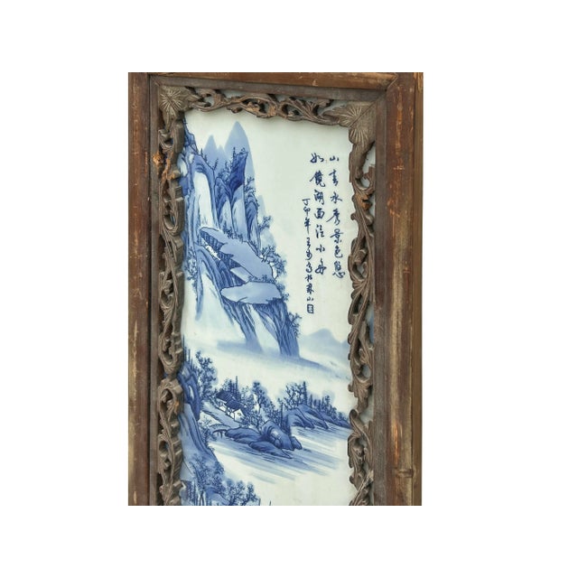 Royal Blue Vintage Rustic Blue White Scenery Porcelain Painting Wall Panel For Sale - Image 8 of 8