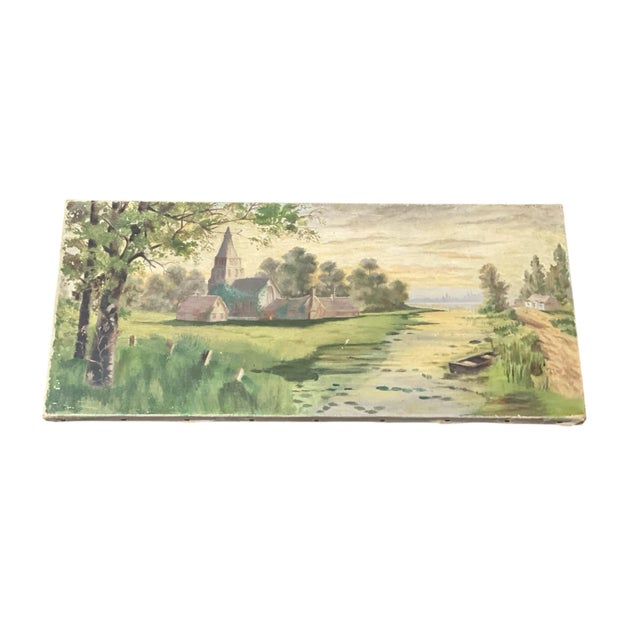 Bay Colony Antiques is pleased to offer for sale this charming late 19th century antique oil on canvas landscape painting....