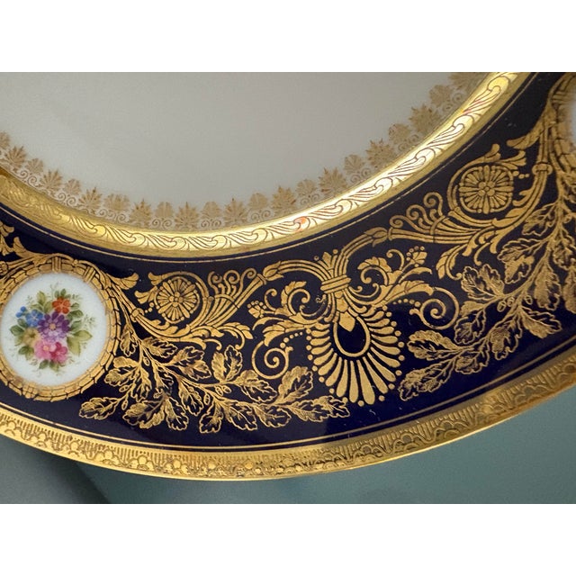 1910s 1910s Hutschenreuther Hohenburg Cobalt and Gilt Decorated Dinner Plates Sold Individually For Sale - Image 5 of 11