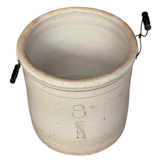 Antique Buckeye Pottery Co. Macomb Stoneware Blue Ribbon 8-Gallon Crock For Sale - Image 4 of 8