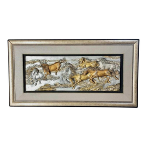 Large 3-D Relief Art Work Metallic Painted Fiberglass Images - Horses Running Through Water
