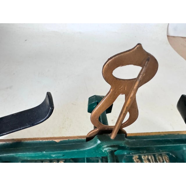 Antique French Green and Gold Wrought Iron and Brass Scale, 19th Century For Sale - Image 4 of 13