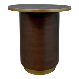 Modern Bronze and Brass Finished Cylinder Side Table For Sale