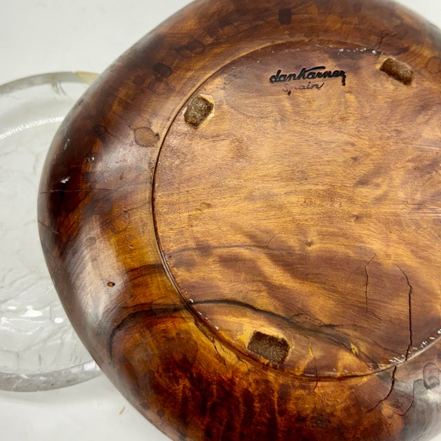 Vintage Spanish Cigar Ashtray in Wood and Crackle Glass For Sale - Image 9 of 12