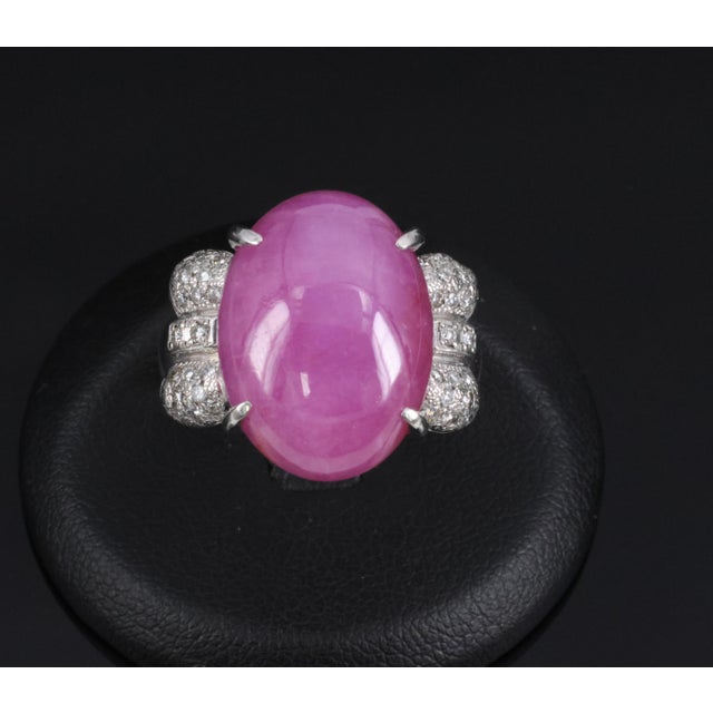 Late 20th Century Late 20th Century Rare 21.42ct Natural Pink Star Sapphire & 0.32ct Diamond Platinum Ring, Size 8.5 For Sale - Image 5 of 18