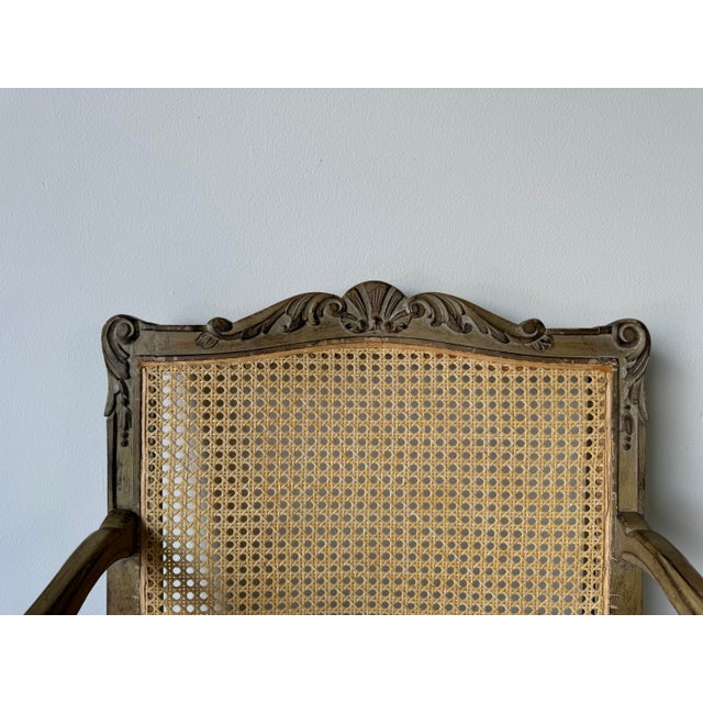 1970s 1970s Hollywood Regency French Louis XV Style Carved Wood Cane Fauteuil Armchair For Sale - Image 5 of 12