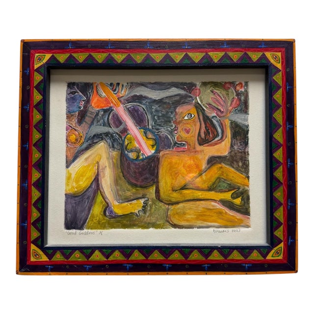 Dr. Michael D. Harris "Good Goddess" Unique 1/1 Monotype Painting, Custom Framed 1993 For Sale