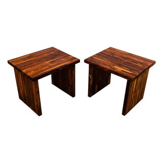 Vintage 1970s Studio Made Solid Walnut Side or End Tables For Sale