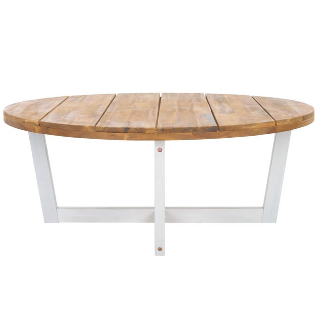 Tan Leo Round Coffee Table 4 Legs, Natural With White Legs For Sale - Image 8 of 9