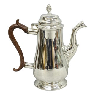 Vintage Victorian Silver Plated Coffee Pot Tea Kettle W/ Carved Wood Handle For Sale