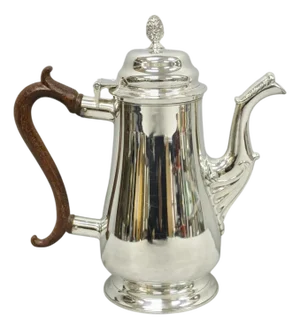 Vintage Victorian Silver Plated Coffee Pot Tea Kettle W/ Carved Wood Handle