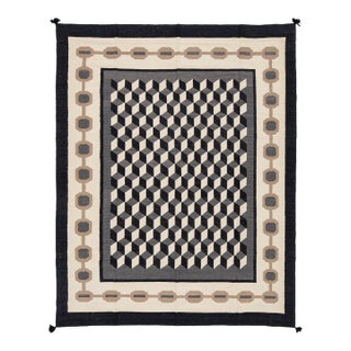 Contemporary Navajo Style Geometric Wool Area Rug – Optical Cubes in Charcoa For Sale