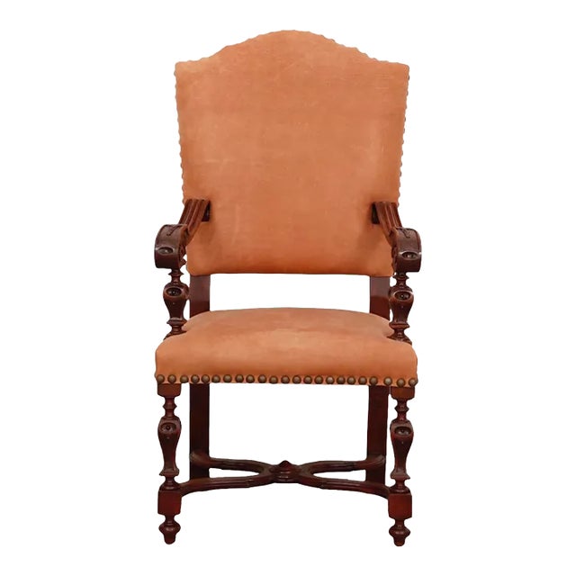 Jacobean Style Mahogany & Leather Armchair For Sale