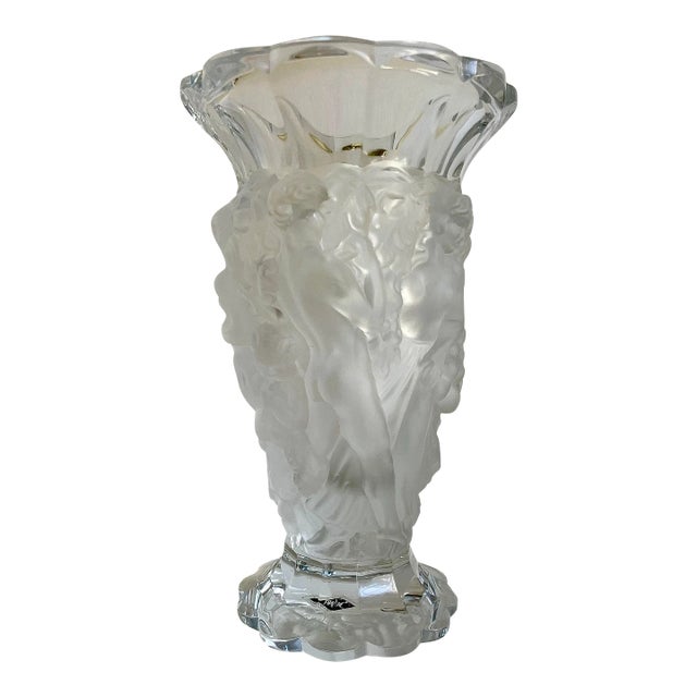 Vintage Desna Czech Republic Crystal Nude Figures Vase For Sale