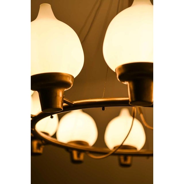 Gold Scandinavian Modern Hanging Lamp in Brass and Opaline Glass by Hans Bergström, 1940s For Sale - Image 8 of 13
