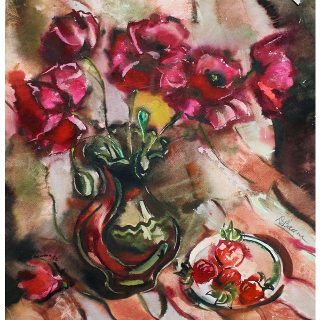 Dzidra Bauma, Poppies and Strawberries, 1982, Watercolor For Sale - Image 3 of 7