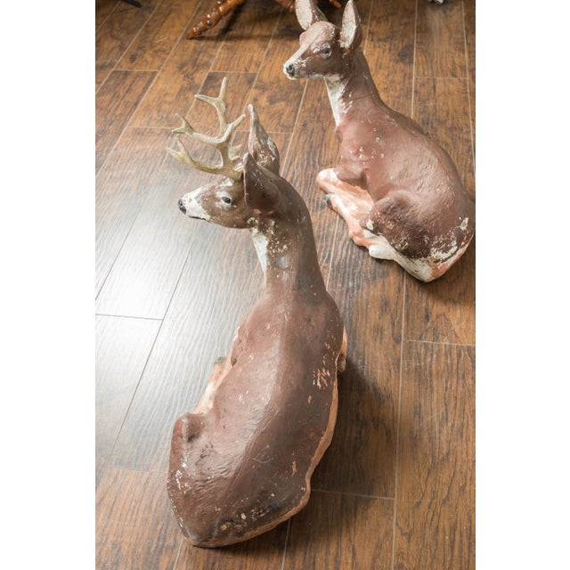 Vintage Pair of Midcentury American Deer Sculptures with Weathered Patina For Sale - Image 9 of 9