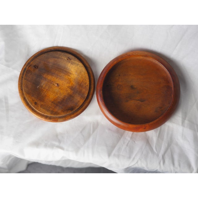 Oxblood Red Midcentury French Large Turned Wood Box With Carved Flower For Sale - Image 8 of 11