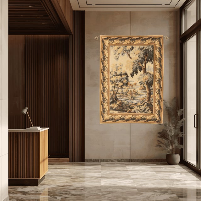 This tapestry is inspired from a fine example of a classical Verdure Tapestry, such as those woven in the traditional...