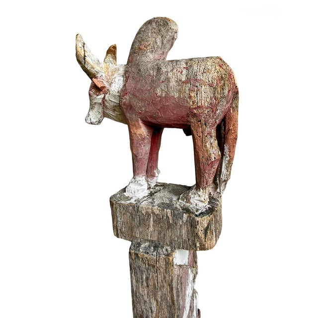 Wood Antique Old Madagascar Property Post Sculpture For Sale - Image 7 of 9