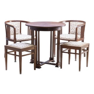 Art Nouveau Bentwood Table with Chairs and Stools, 1910, Set of 5 For Sale