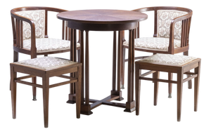 Art Nouveau Bentwood Table with Chairs and Stools, 1910, Set of 5