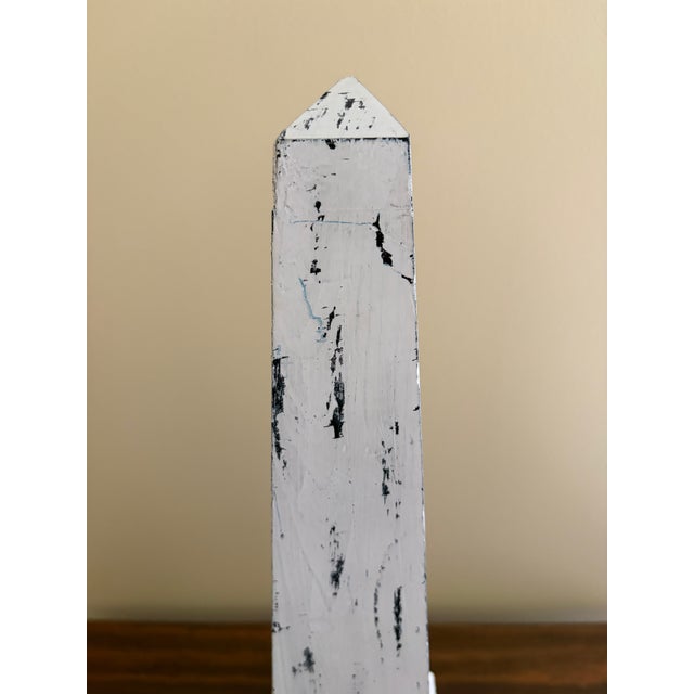 Late 20th Century Pair of Distressed White Wooden Obelisks With Architectural Form For Sale In South Bend - Image 6 of 7