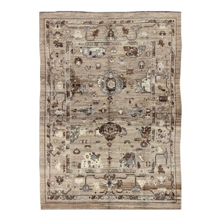 Turkish Oushak Rug in Natural Wool Color by Keivan Woven Arts For Sale
