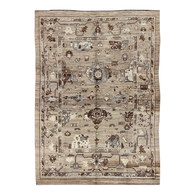 Turkish Oushak Rug in Natural Wool Color by Keivan Woven Arts 8'11 X 11'10 For Sale