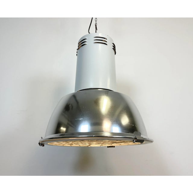 Large Industrial Aluminium Lamp with Iron Grid From Siemens, 1980s For Sale - Image 10 of 13