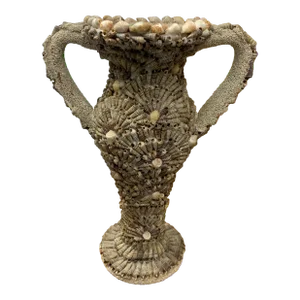 1920s French Decorative Terra Cotta Vase Encrusted With Sand & Tiny Sea Shells
