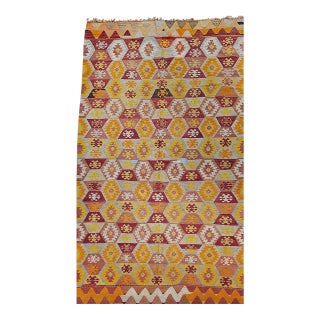 Vintage Turkish Kilim Rug, Handwoven Wool, Autumn Yellow & Red Colors, 6x10 For Sale