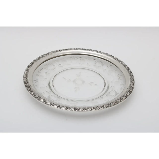 Art Deco 1930s Serving Dish Sterling Silver and Crystal For Sale - Image 3 of 7