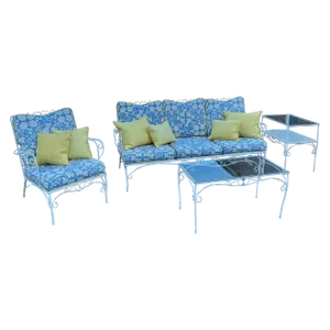 Vintage 1950's Wrought Iron Patio Garden Set With Original Cushions