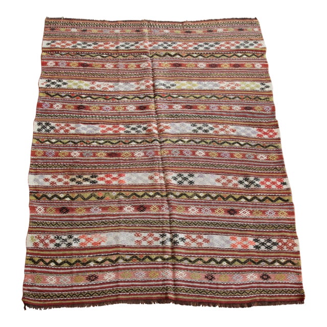 Vintage Stripe Design Kilim Rug -4' 3'' X 6' 11'' For Sale
